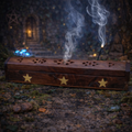 ✨🌟 Porte‑Encens Grande Boîte en Bois – Motifs Étoiles en Laiton – 30 cm