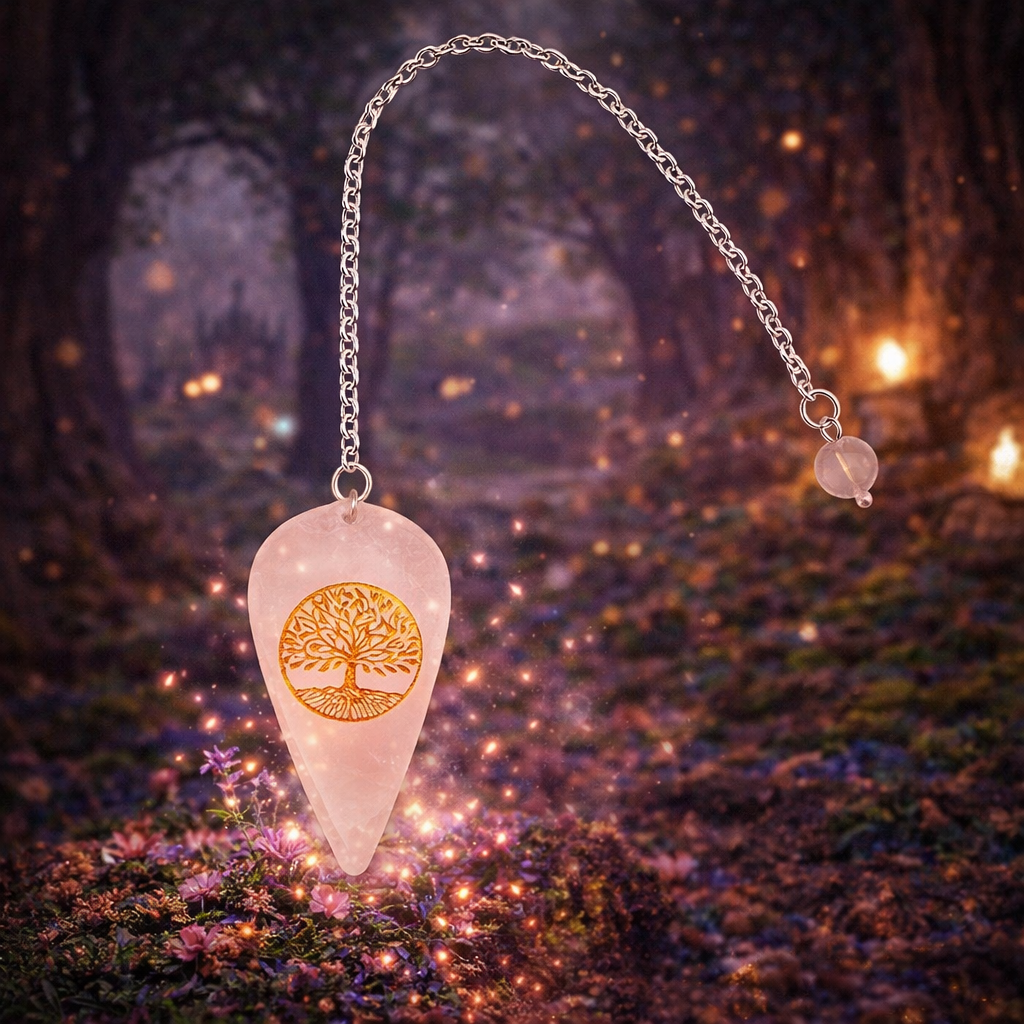 ✨🤍 Pendule Cristal de Roche – Gravure Arbre de Vie
