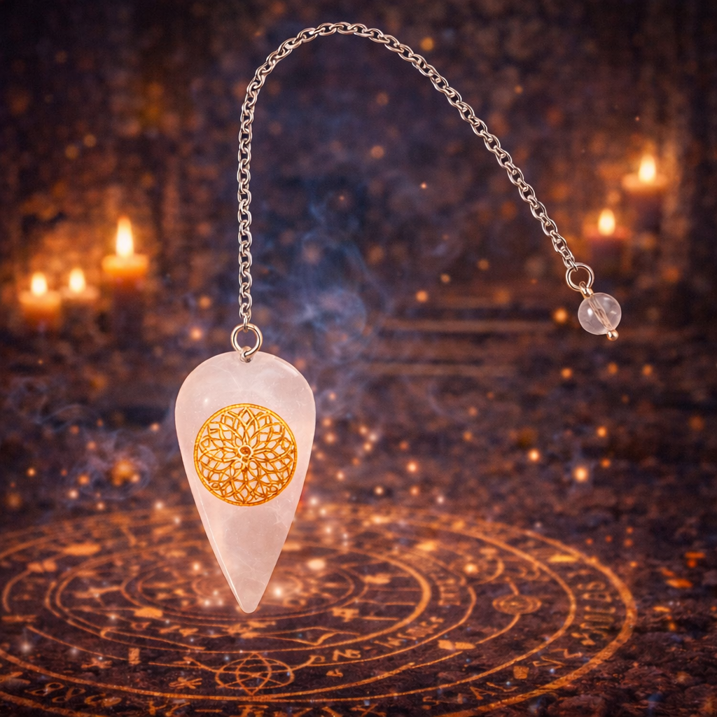 ✨🤍 Pendule Cristal de Roche – Gravure Fleur de Vie