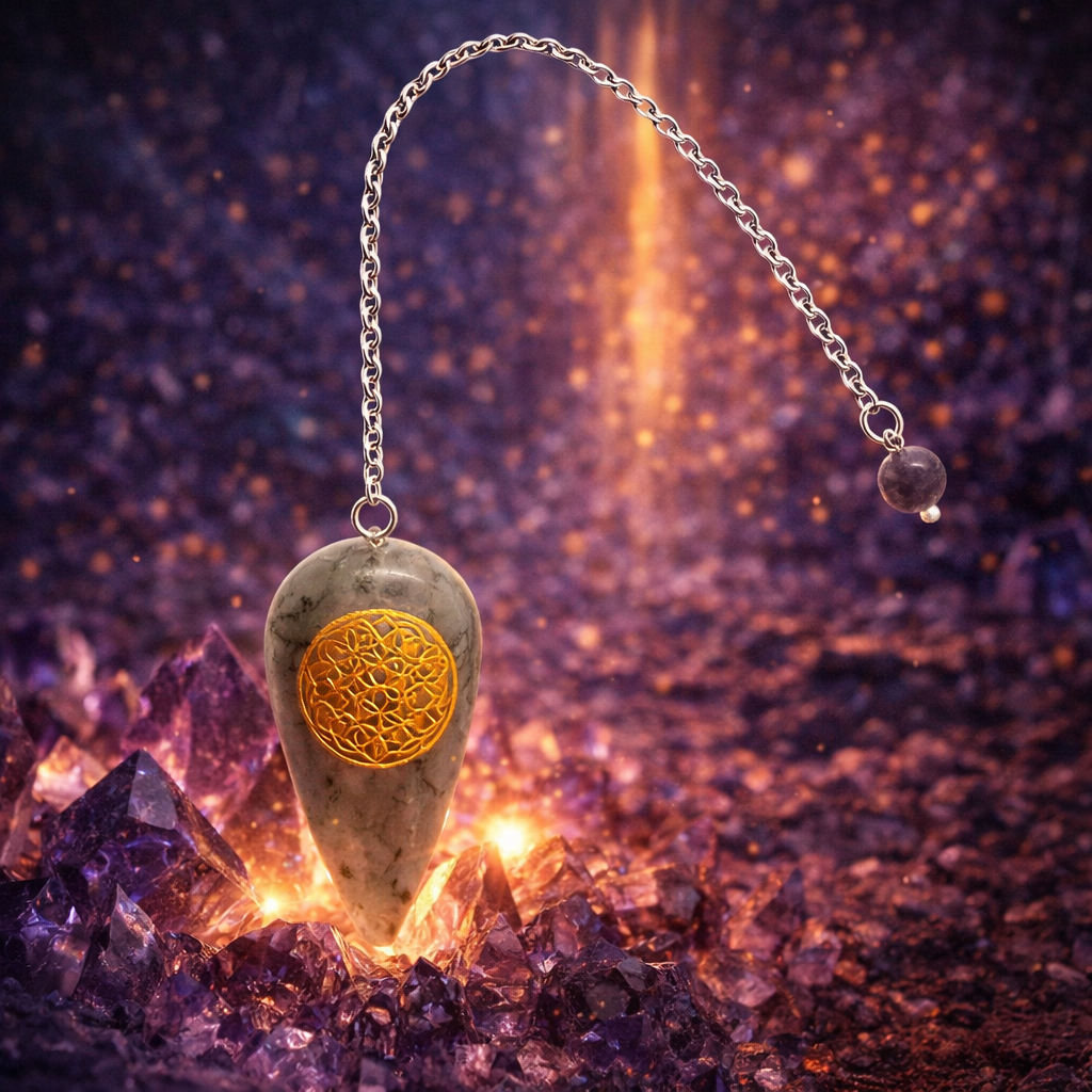 ✨🌌 Pendule Labradorite – Gravure Fleur de Vie