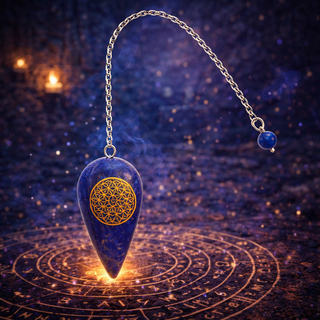 ✨🔵 Pendule Lapis-Lazuli – Gravure Fleur de Vie