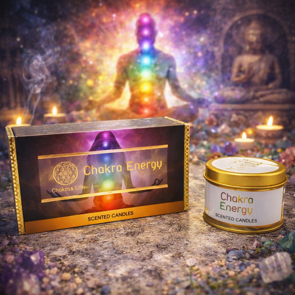 ✨🌈 Bougie Fleur de Vie « Chakra Energy » – 120 g