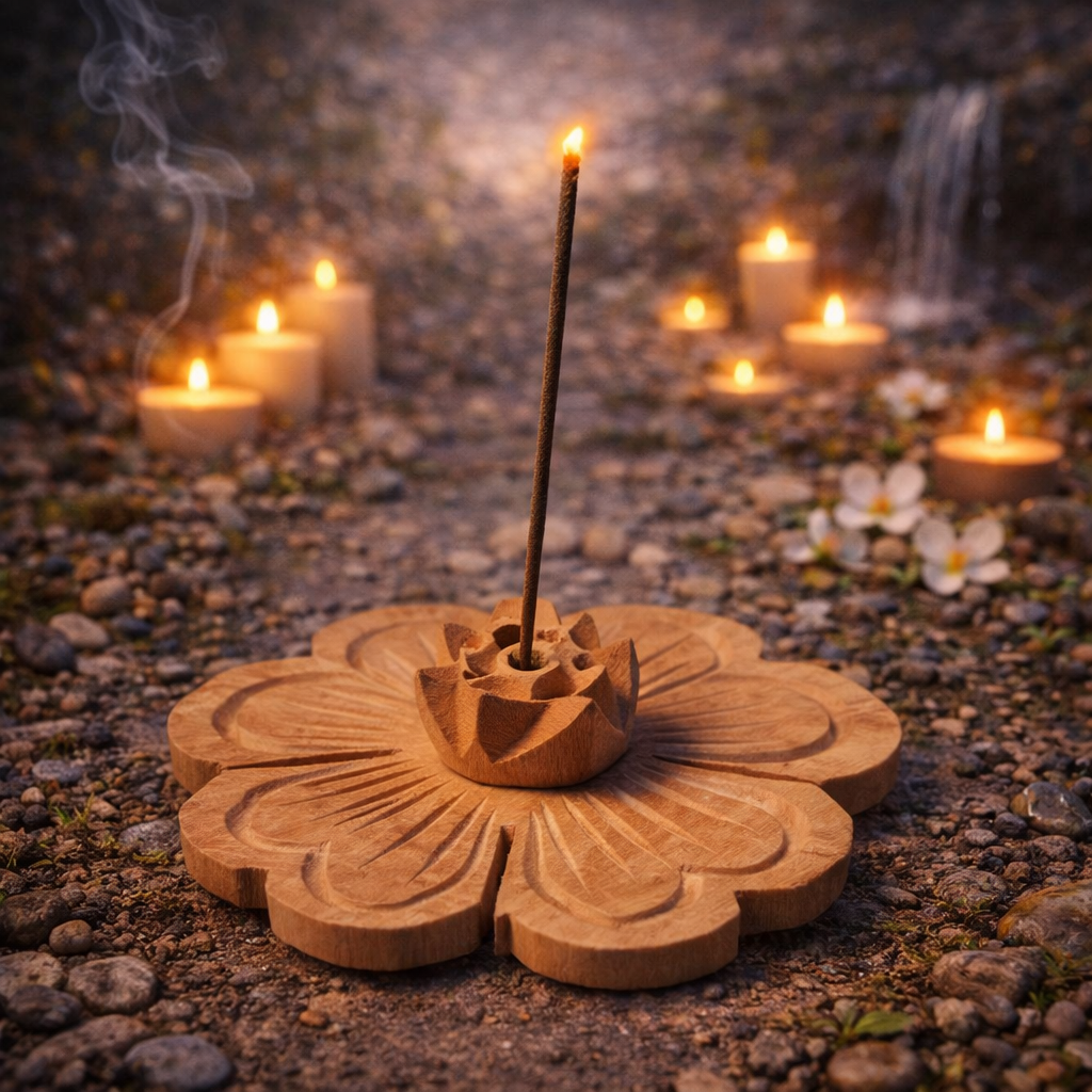 ✨🌸 Porte-Encens en Bois – Fleur de Lotus (6 cm)