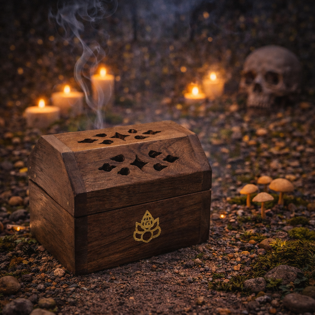 ✨🐘 Porte-Encens Cône en Bois – Coffret Motif Ganesh
