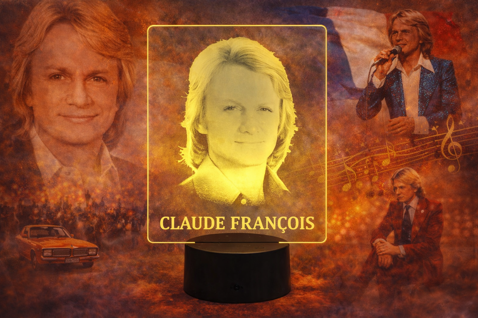 ✨🎤 Lampe Illusion 3D – Portrait Claude François