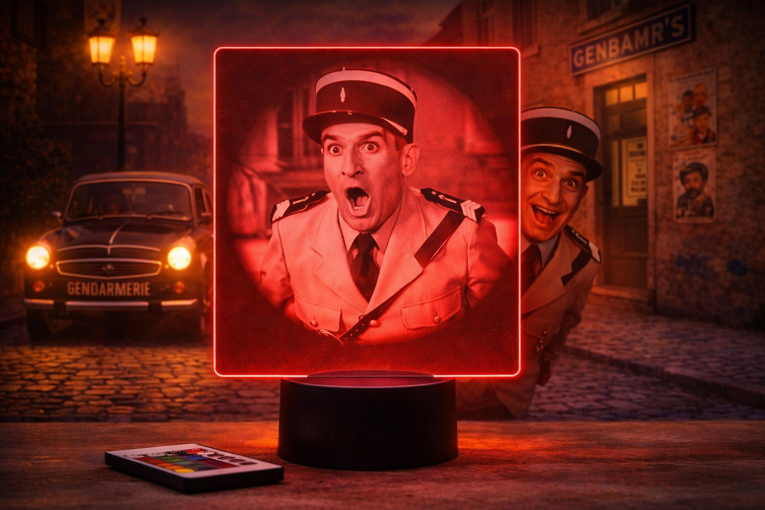 🎭✨ Lampe Illusion 3D – Portrait Louis de Funès