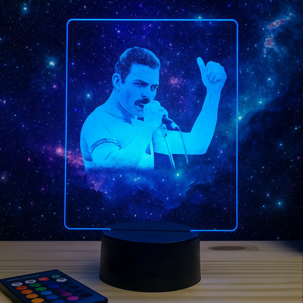 🎤✨ Lampe Illusion 3D – Portrait Freddie Mercury