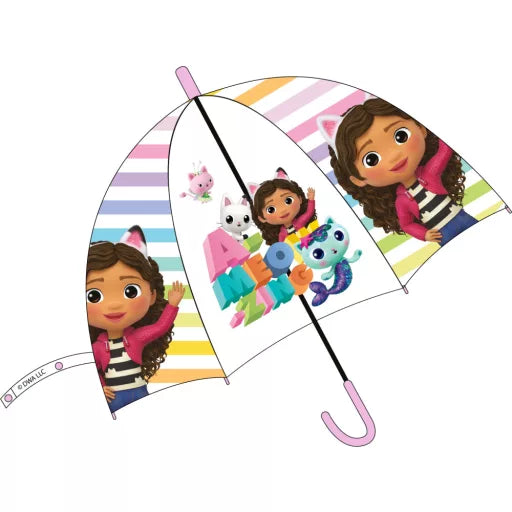 🐱🏠☔ Parapluie semi‑automatique transparent enfant Gabby’s Dollhouse A‑meozing – Ø 74 cm