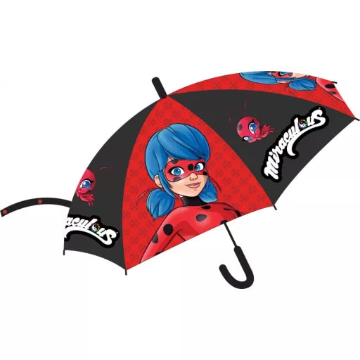 🐞🐾☔ Parapluie semi‑automatique enfant Lucky Bug – Ladybug & Chat Noir – Ø 74 cm