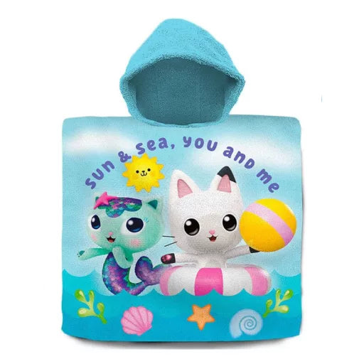 🌞🌊 Poncho de plage – Gabby’s Dollhouse : Soleil et Mer – 100 % coton – 60 × 120 cm