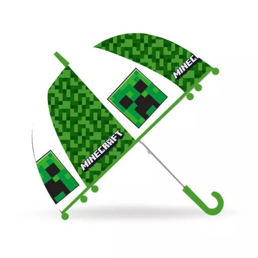 ⛏️☔ Parapluie semi‑automatique transparent enfant Minecraft Creeper – Ø 70 cm