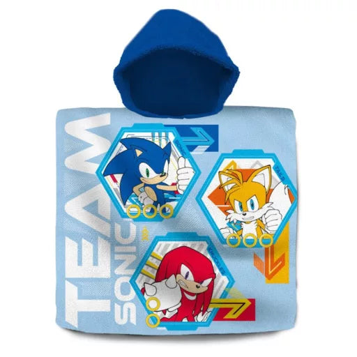 🌀🦔 Poncho de plage – Sonic the Hedgehog Team – 100 % coton – 60 × 120 cm