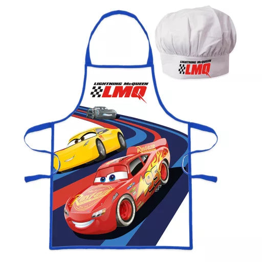 🏎️ Ensemble enfant 2 pièces – Disney Cars « Verdák LMQ » – Tablier + Bonnet