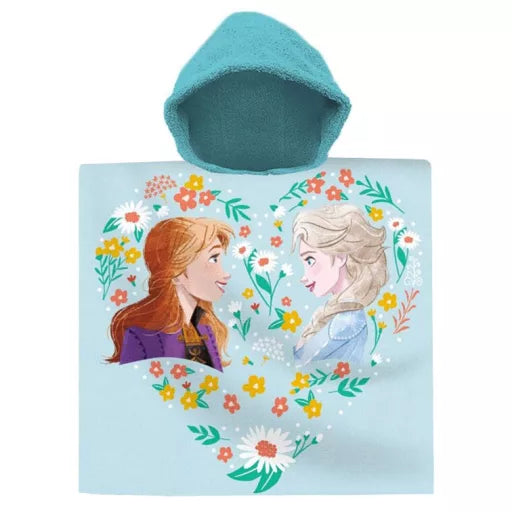 ❄️🌸 Poncho de plage – Disney La Reine des Neiges : Motif floral – 100 % coton – 60 × 120 cm