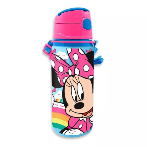 🎀 Bouteille Minnie Rainbow avec paille et crochet – 600 ml