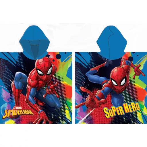 🕷️🔵 Poncho de plage – Spiderman Bleu – séchage rapide – 100 % polyester – 55 × 110 cm