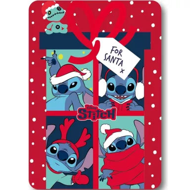 🎅🌟 Couverture polaire de Noël Disney – Lilo & Stitch, le chien étoile et le Père Noël – 100 x 140 cm