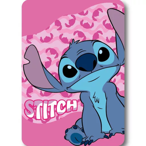 🌊 Couverture polaire Disney – Lilo & Stitch, le chien étoile – Vague rose – 100 x 140 cm