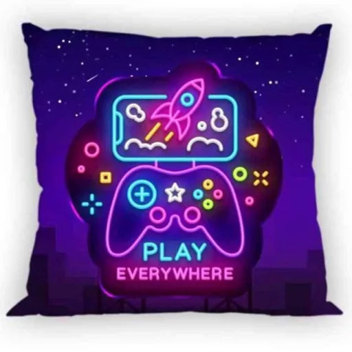 🎮🌈 Taie d’oreiller – Gamer Neon – 40x40 cm – 100 % coton – coussin inclus