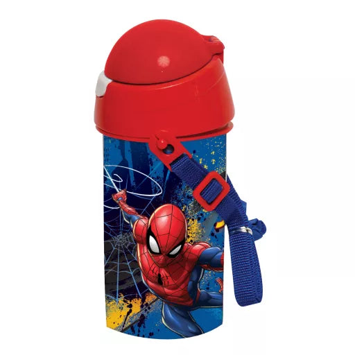 🕷️ Bouteille Spiderman Dark en plastique avec paille et crochet – 500 ml