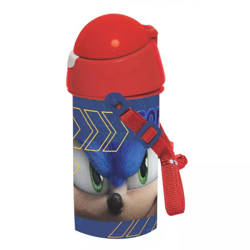 🌀 Bouteille Sonic the Hedgehog Speed en plastique avec paille et crochet – 500 ml