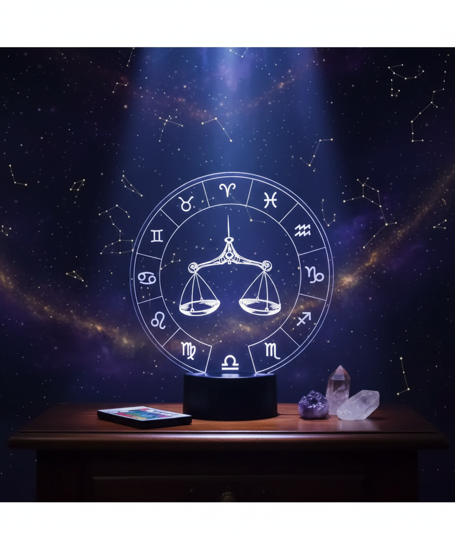 ⚖️✨ Lampe Illusion 3D – Astrologie Horoscope Balance