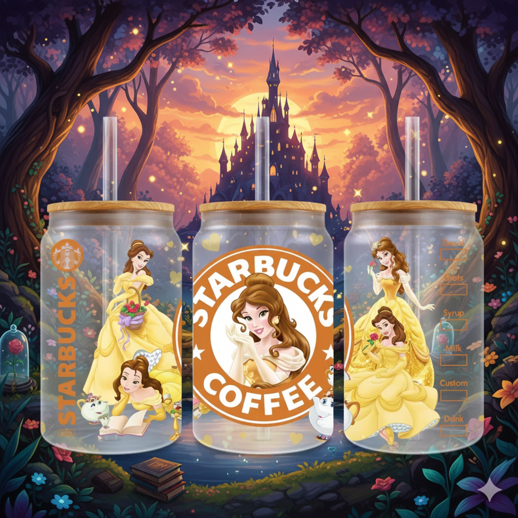 🌹✨ Verre Givré Personnalisable Belle – Style Starbucks – 470 ml