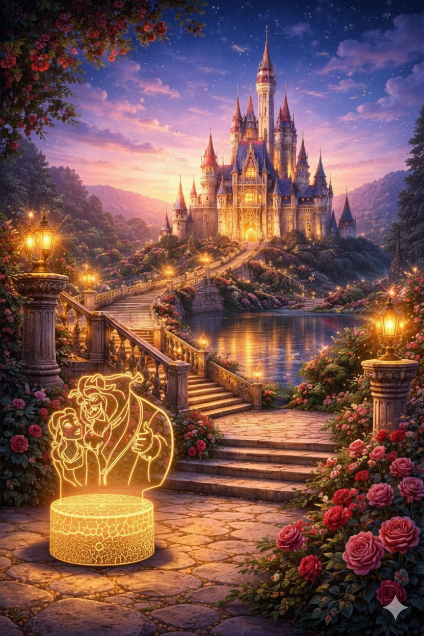 ✨🌹 Lampe Illusion 3D – Univers La Belle et la Bête