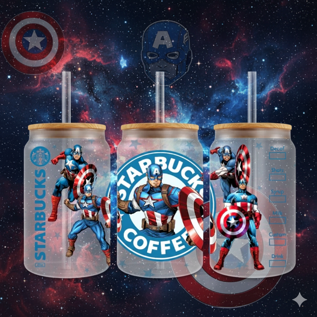 ⭐🛡️ Verre Givré Personnalisable Captain America – Style Starbucks – 470 ml