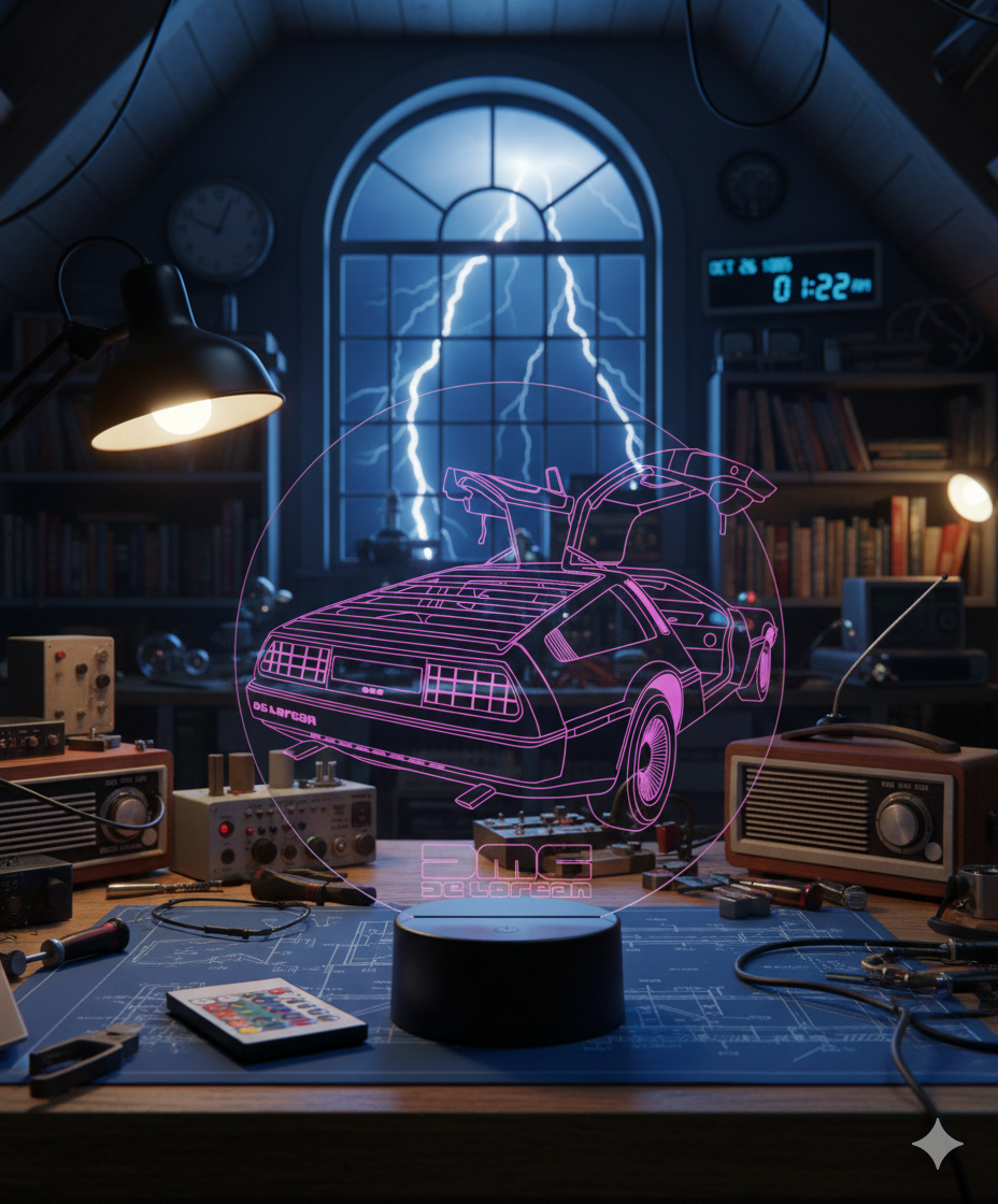 🚗⚡ Lampe Illusion 3D – DeLorean DMC‑12