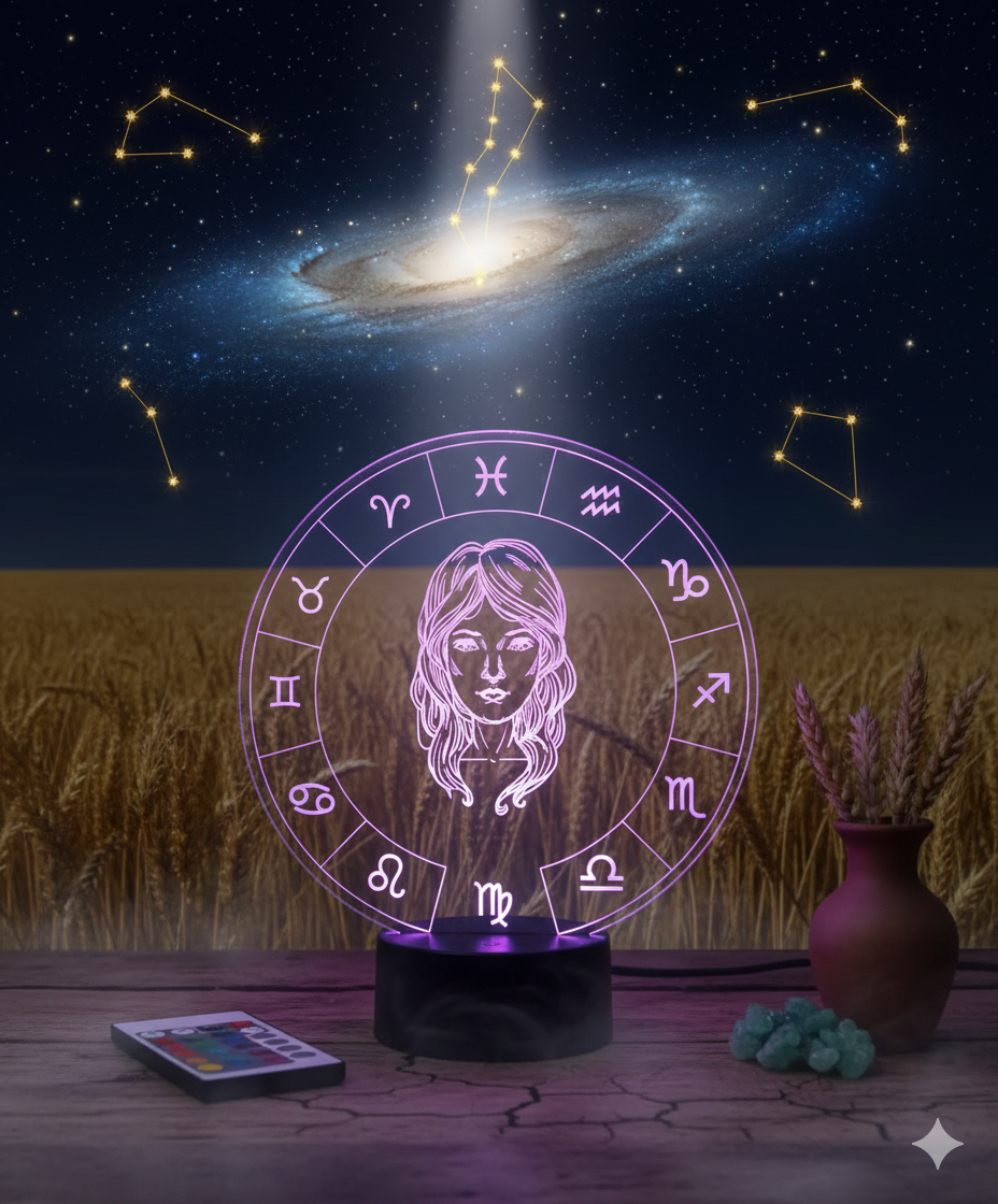 🌾✨ Lampe Illusion 3D – Astrologie Horoscope Vierge