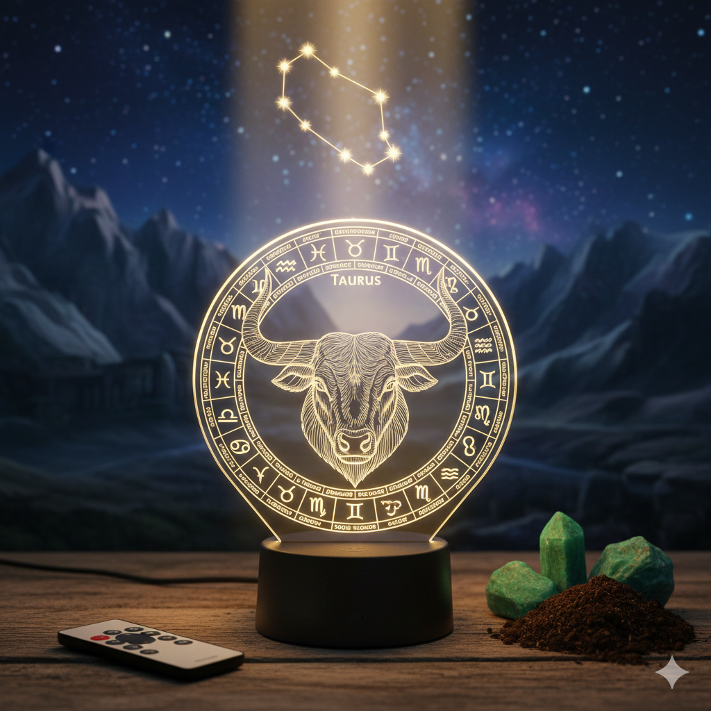 🐂✨ Lampe Illusion 3D – Astrologie Horoscope Taureau