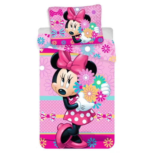 🌸 Parure de lit Disney Minnie Bouquet – 140×200 cm + taie 70×90 cm