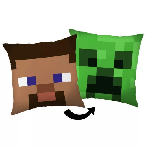 🧱 Coussin décoratif – Minecraft Steve &amp; Creeper – 40 × 40 cm