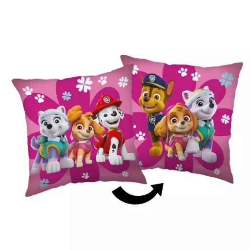 🌸🐾 Taie d’oreiller – Pat’ Patrouille Fleurs – 40x40 cm – polyester – coussin inclus