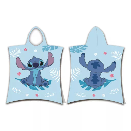 🌊🐶 Poncho de plage – Disney Lilo et Stitch : Star Dog Bleu – 100 % coton – 50 × 115 cm