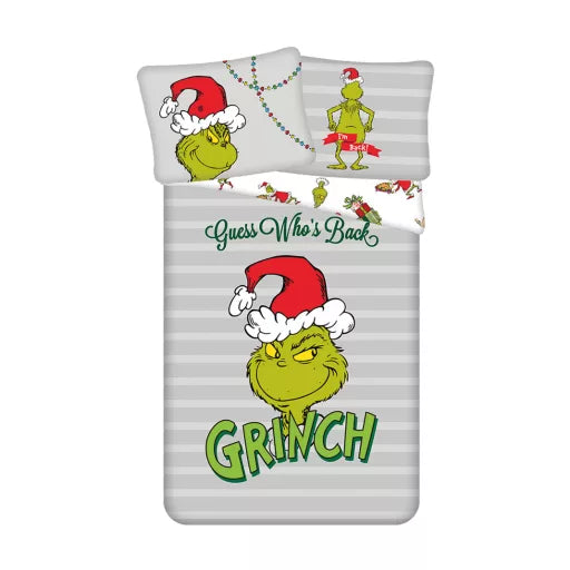 🎄 Parure de lit enfant – Le Grinch « Qui est de retour ? » – 140×200 cm + Taie 70×90 cm