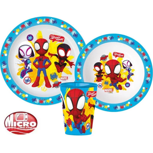 🕸️ Service de table Spiderman Spidey Team – Micro-ensemble en plastique (tasse 260 ml)