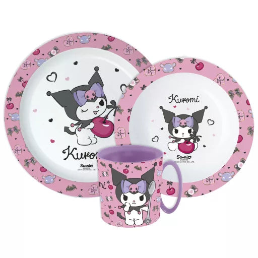 🎀 Service de table Hello Kitty Kuromi – Micro-ensemble en plastique (mug 390 ml) 🖤