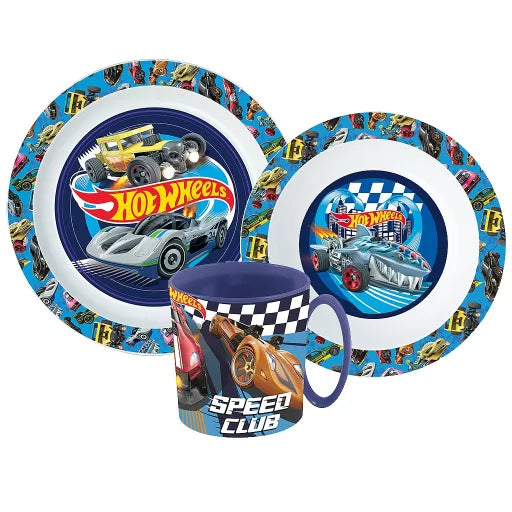 🔥 Service de table Hot Wheels Blue Fire – Micro-ensemble en plastique (tasse 350 ml) 🏎️
