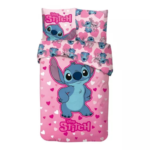 💗 Housse de couette Disney Lilo et Stitch Rose Heart – 140×200 cm + taie 65×65 cm