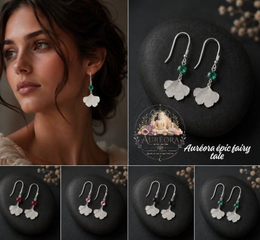 🍃 Boucles d’Oreilles Ginkgo – Zircon & Argent Sterling 925 / Clips Acier Inoxydable