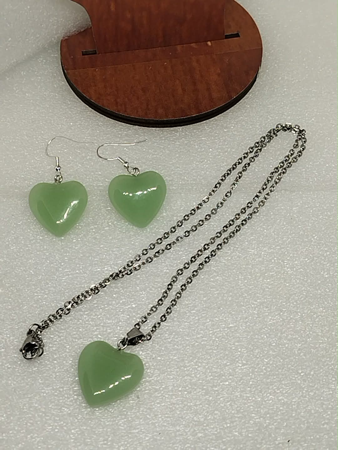 Parure Cœur en Verre – Collier & Boucles d’Oreilles