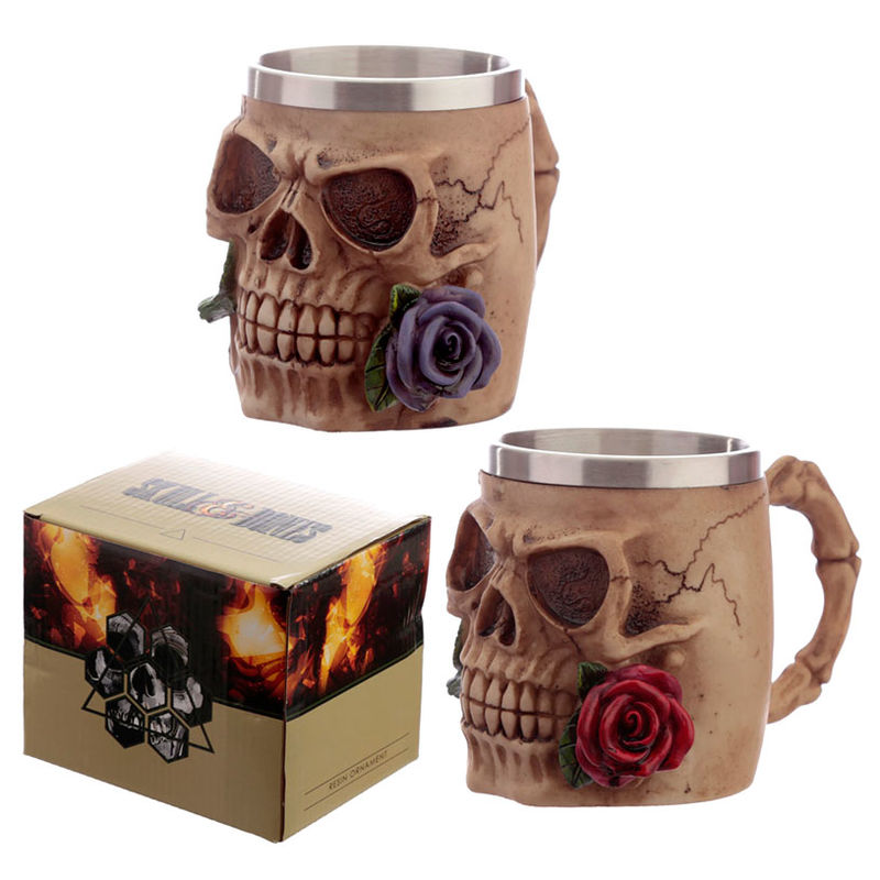 💀🌹 Assortiment de tasses à motif de crâne et de roses
