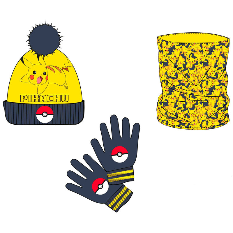 ⚡🧢 Ensemble Hiver Pikachu – Bonnet, Cache-cou & Gants