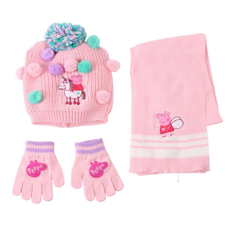 🐷🧤 Ensemble Hiver Peppa Pig – Bonnet, Gants & Cache-cou