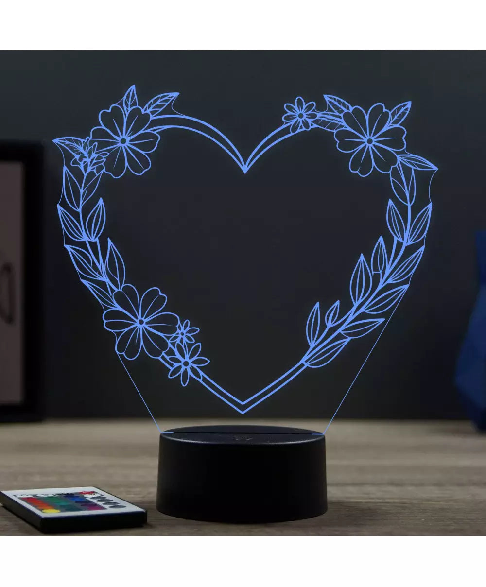 🌸❤️ Lampe Illusion 3D Cœur en Fleurs