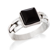 💍 Chevalière Carrée Homme en Argent Rhodié 925/1000 avec Onyx Noir Naturel 🖤