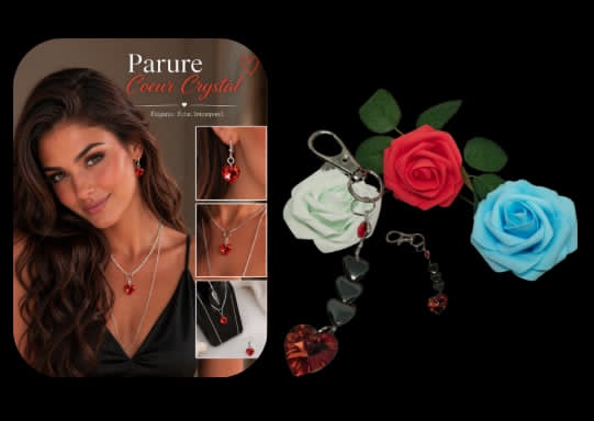 ❤️ Parure Cœur Cristal Rouge – Acier Inoxydable, Argent 925 & Hématite