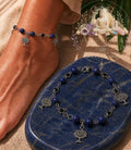 🌿 Bracelet de Cheville – Arbre de Vie, Lapis‑Lazuli & Zircon Noir